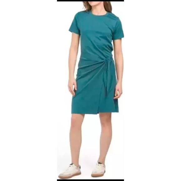 VINCE Tie-waist T-shirt Dress Green Blue Teal Size S - Picture 2 of 9